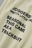Blue Casual Letter Print Patchwork Hooded Collar Long Sleeve Two Pieces