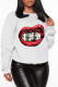 White Casual Street Lips Printed Patchwork O Neck Tops