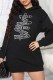Black Casual Print Letter Hooded Collar Tops