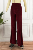 Red Casual Solid Patchwork Regular High Waist Trousers