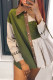 Green Casual Patchwork Turndown Collar Tops