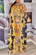 Yellow Elegant Print Letter O Neck Straight Dresses