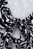 Black Sexy Striped Print Bandage Patchwork V Neck Long Sleeve Two Pieces