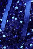 Blue Sexy Patchwork Bandage Sequins Backless Square Collar Long Sleeve Dresses