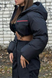Black Casual Solid Patchwork Zipper Collar Outerwear