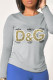 Grey Street Daily Print Patchwork Letter O Neck Tops