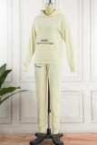 Blue Casual Letter Print Patchwork Hooded Collar Long Sleeve Two Pieces