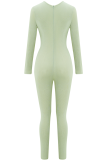 Apricot Sexy Solid Hollowed Out O Neck Skinny Jumpsuits