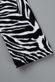 Black Sexy Striped Print Bandage Patchwork V Neck Long Sleeve Two Pieces