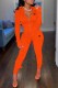 Orange Casual Print Letter Zipper Collar Long Sleeve Two Pieces