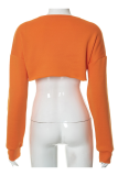 Orange Casual Print Patchwork O Neck Tops