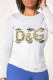 White Street Daily Print Patchwork Letter O Neck Tops