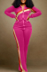 Rose Red Casual Solid Patchwork Zipper Collar Long Sleeve Two Pieces