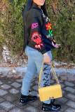 Black Casual Street Print Patchwork Hooded Collar Tops