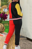 Red Casual Letter Patchwork Long Sleeve Two Pieces