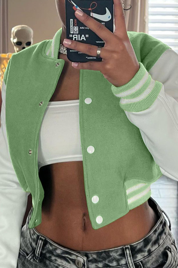 Green Casual Solid Patchwork Outerwear