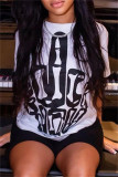 White Casual Print Basic O Neck T-Shirts
