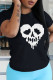 Black Casual Party Print Skull Patchwork O Neck T-Shirts