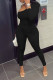 Black Sexy Solid Patchwork Oblique Collar Long Sleeve Two Pieces