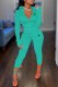 Cyan Casual Print Letter Zipper Collar Long Sleeve Two Pieces
