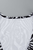 Black Sexy Striped Print Bandage Patchwork V Neck Long Sleeve Two Pieces