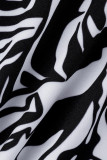 Black Sexy Striped Print Bandage Patchwork V Neck Long Sleeve Two Pieces
