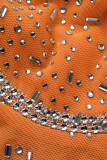 Orange Sexy Patchwork Hot Drilling Backless Spaghetti Strap Sleeveless Dress Dresses