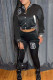 Black Casual Letter Patchwork O Neck Long Sleeve Two Pieces