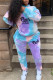 Yellow Fashion Casual Letter Print Tie-dye Hooded Collar Long Sleeve Two Pieces