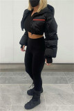 Black Casual Solid Patchwork Zipper Collar Outerwear