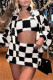 Black Sexy Casual Plaid Print Patchwork Long Sleeve Three-piece Set