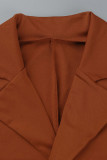 Deep Red Sexy Solid Bandage Hollowed Out Patchwork Asymmetrical Turn-back Collar Long Sleeve Two Pieces