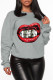 Grey Casual Street Lips Printed Patchwork O Neck Tops