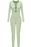 Apricot Sexy Solid Hollowed Out O Neck Skinny Jumpsuits