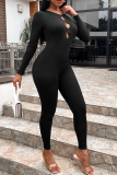 Apricot Sexy Solid Hollowed Out O Neck Skinny Jumpsuits