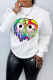 White Casual Street Print Patchwork O Neck Tops