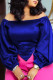 Blue Elegant Solid Patchwork Asymmetrical Off the Shoulder Tops