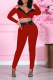 Red Sexy Solid Patchwork Halter Nine Points Sleeve Two Pieces
