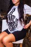 White Casual Print Basic O Neck T-Shirts
