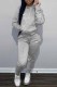 Grey Street Print Patchwork Hooded Collar Long Sleeve Two Pieces