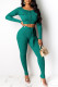 Green Casual Solid Patchwork O Neck Long Sleeve Two Pieces