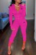 Pink Casual Print Letter Zipper Collar Long Sleeve Two Pieces