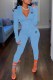 Sky Blue Casual Print Letter Zipper Collar Long Sleeve Two Pieces