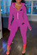 Dark Purple Sportswear Print Letter Turndown Collar Long Sleeve Two Pieces