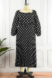 Black Casual Dot Print Patchwork Square Collar Long Sleeve Plus Size Dresses