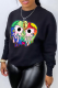 Black Casual Street Print Patchwork O Neck Tops