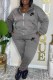 Grey Casual Print Letter Hooded Collar Long Sleeve Two Pieces