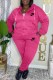 Rose Red Casual Print Letter Hooded Collar Long Sleeve Two Pieces