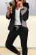 Black Casual Print Patchwork Cardigan Pants Turn-back Collar Long Sleeve Two Pieces
