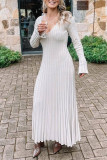 Apricot Casual Solid Patchwork V Neck Long Sleeve Dresses